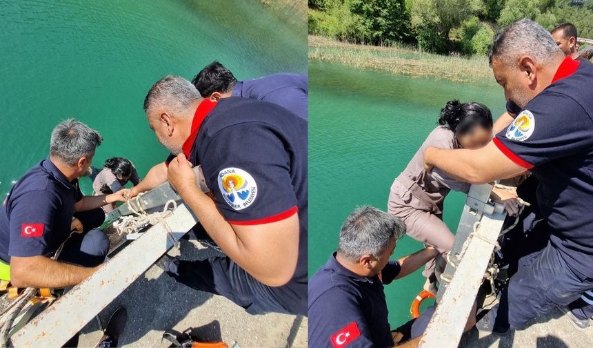 Aladağ'da köprüden düşen kadın son anda kurtarıldı