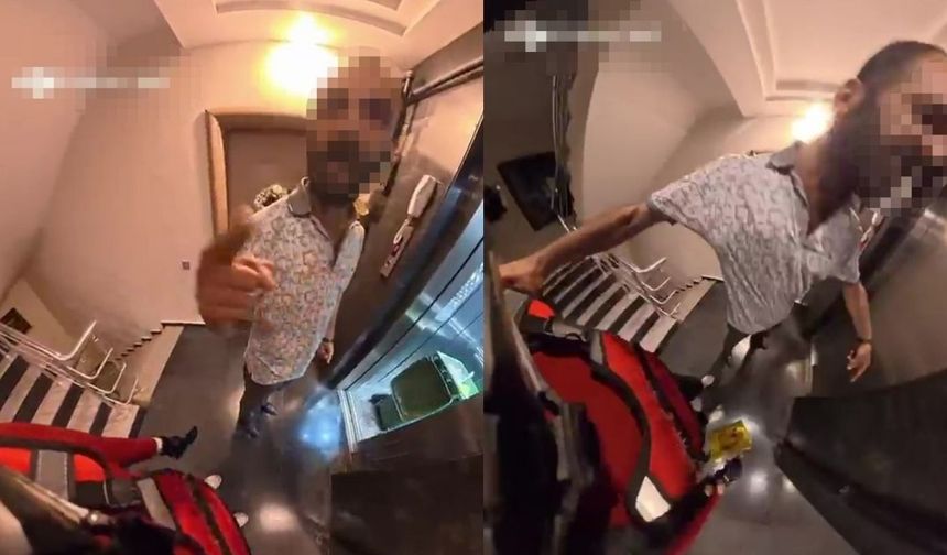Motokuryeye asansör engeli! Tartışma kask kamerasına yansıdı