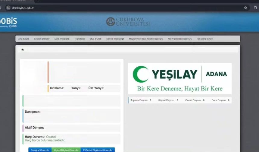 Yeşilay Adana Şubesi ÇÜBİS'te yerini aldı: Üniversite gençliğine sağlıklı yaşam çağrısı