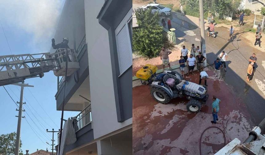 Mahalleli itfaiyeyi beklemedi: İlaçlama motorlarıyla yangına müdahale ettiler