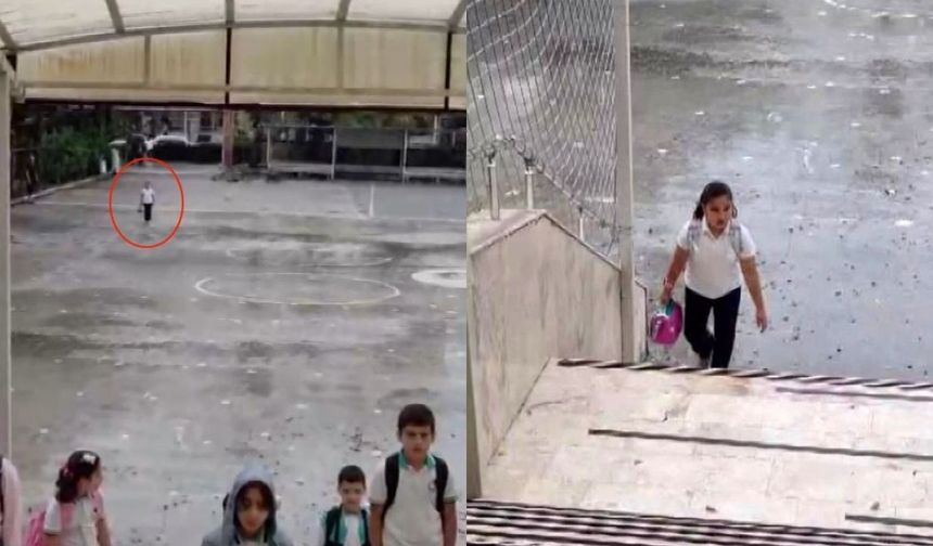 Yağmur altında İstiklal Marşı’na eşlik eden öğrenci takdir topladı